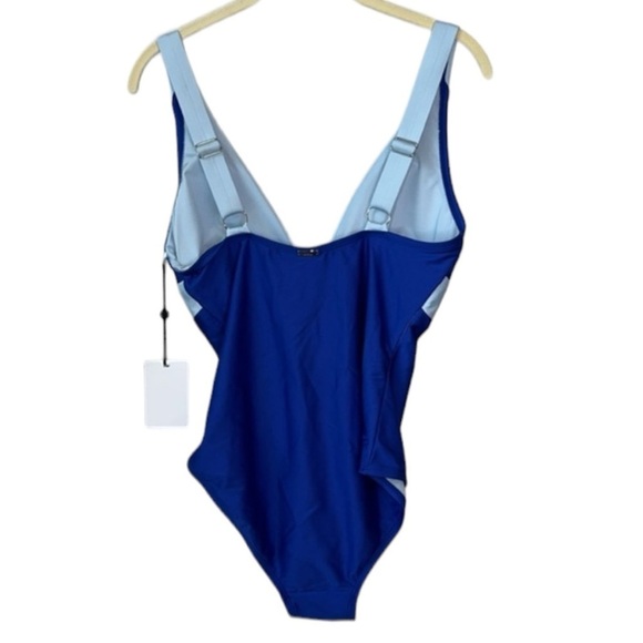 DKNY Lapis Blue Colorblock One Piece Swimsuit Size 8 - Picture 5 of 13
